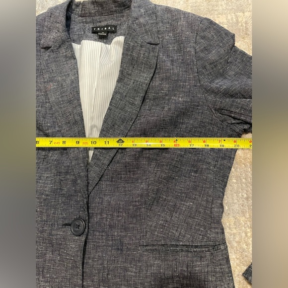 Tribal Linen/Cotton Blend 1 Button LinedBlazer Jacket Size 12 Gray Textured Look - Picture 8 of 11